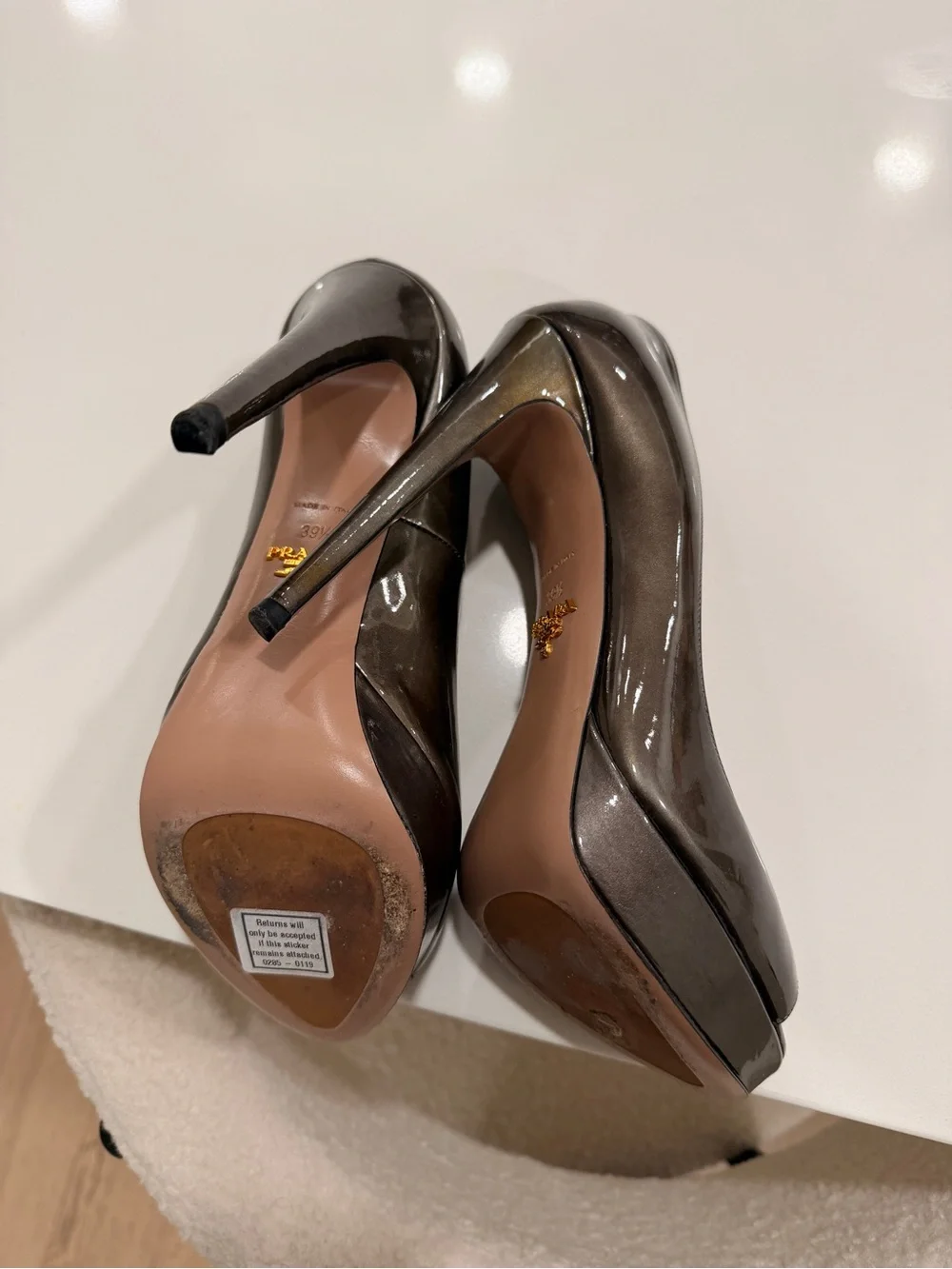 Prada Green  Patent Leather Peep-Toe Stilettos - Picture 4 of 5